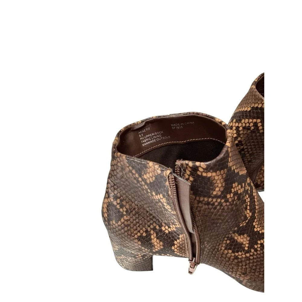 Anne Klein Ankle Booties GET IT Snakeskin Print Black Rust Women's Sz 8.5 w Heel